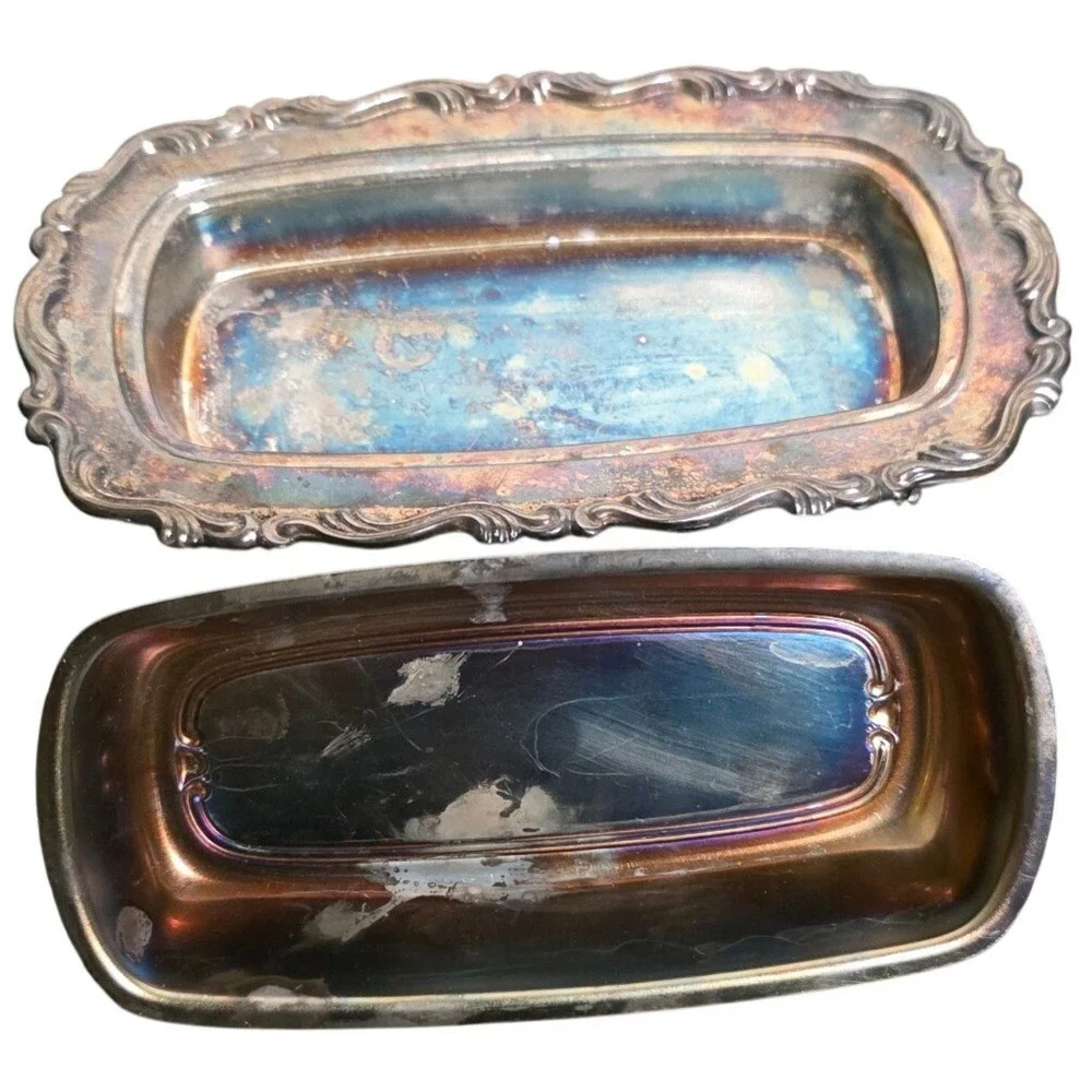 Vintage Butter Dish Wm A Rogers Oneida Ornate Footed Silver Plated